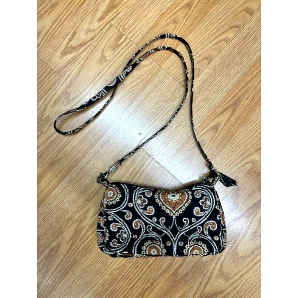 Vera Bradley - Cafe Latte - Crossbody handbag purse - Black cotton floral mini